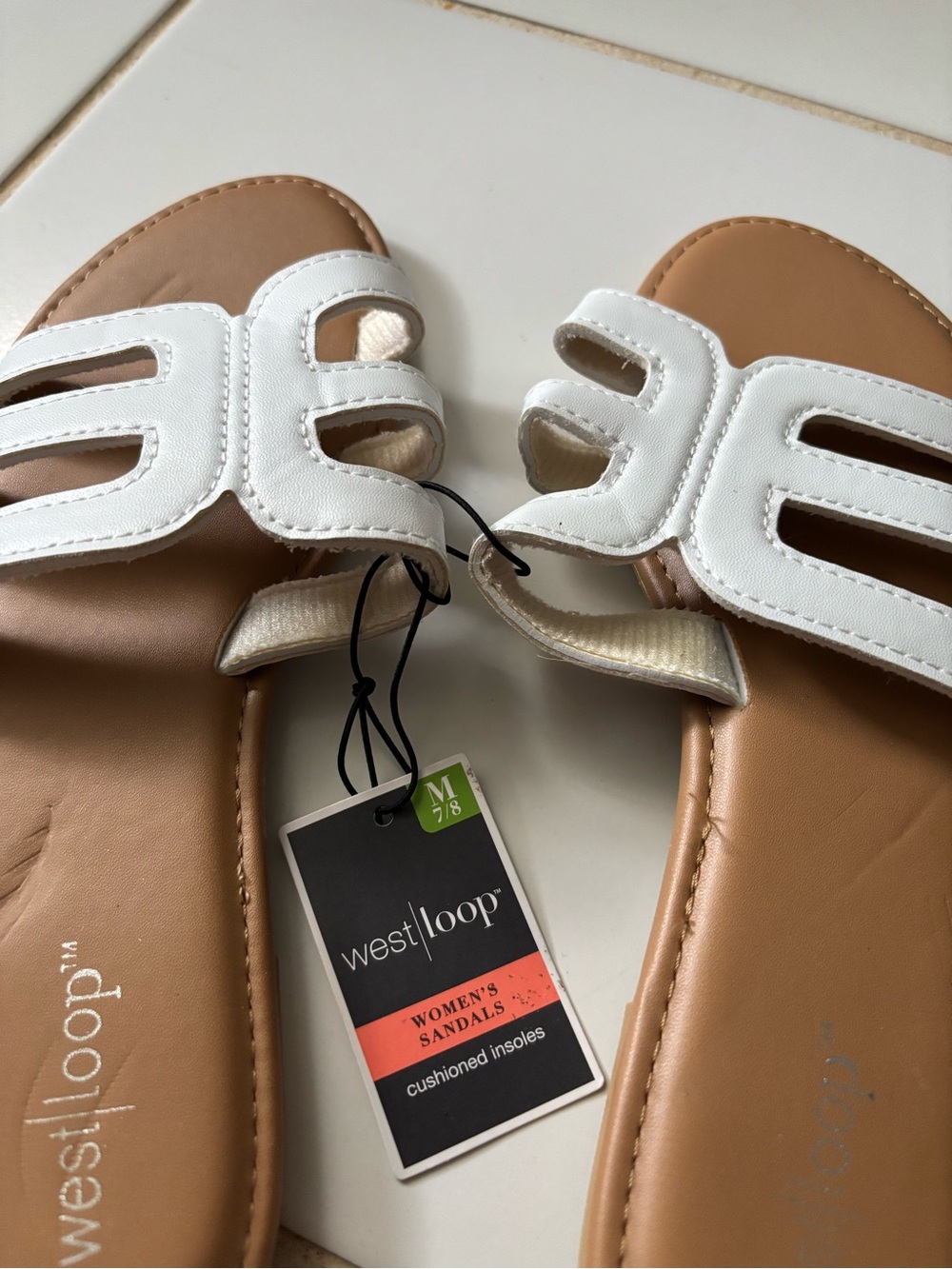 west loop White and Tan Women’s Slide Sandals